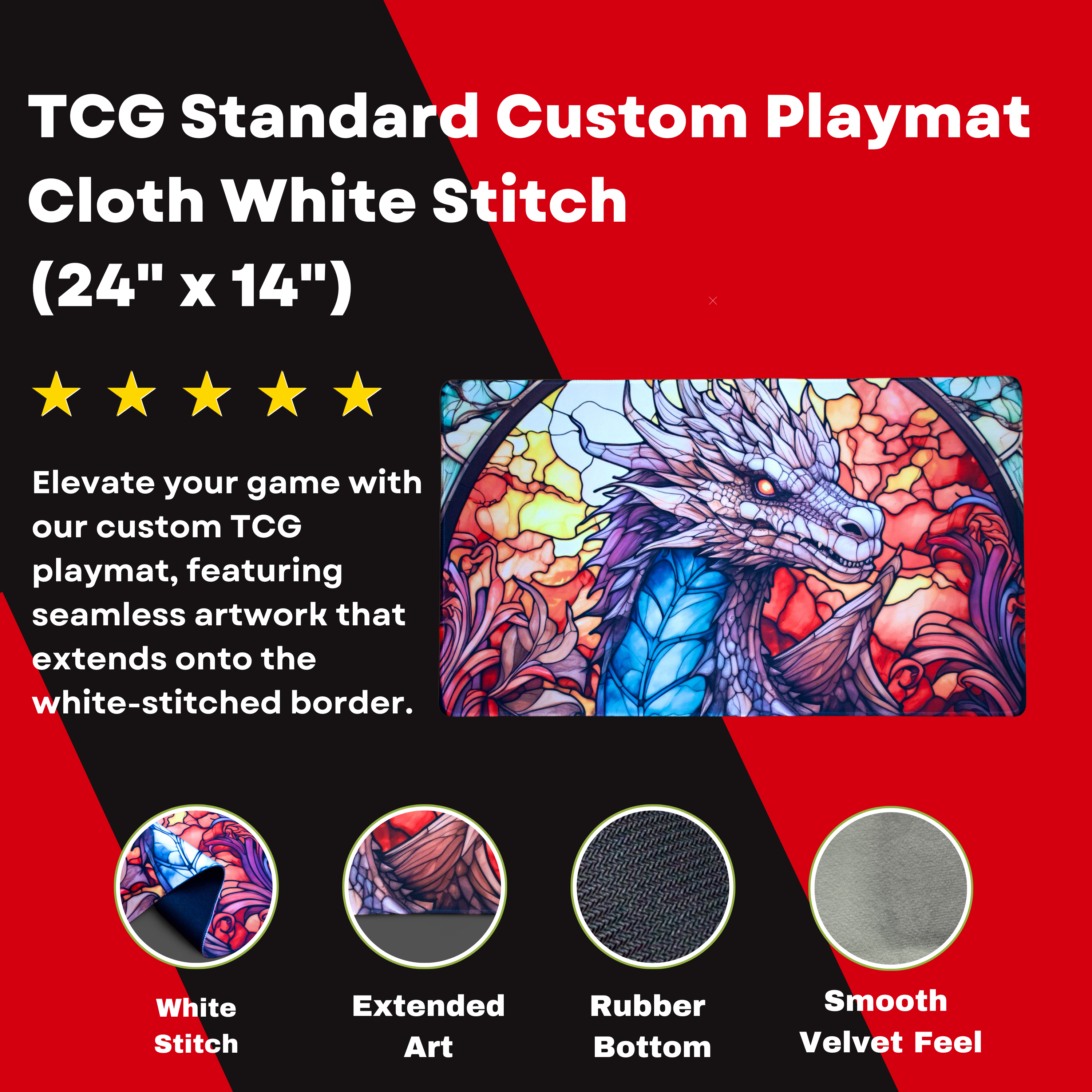 NEW! - TCG Standard Custom Playmat (24" x 14") - Cloth White Stitch